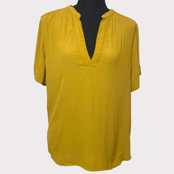J. Crew - Drapey Band-Collar Popover Blouse - Golden - Size Medium - Picture 3 of 7